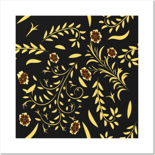 Floral pattern with flowers and leaves hohloma style Posters and Art